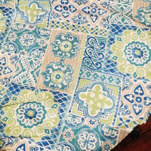 Blue and Green Floral 70“round tablecloth Cynthia Rowley indoor/outdoor
